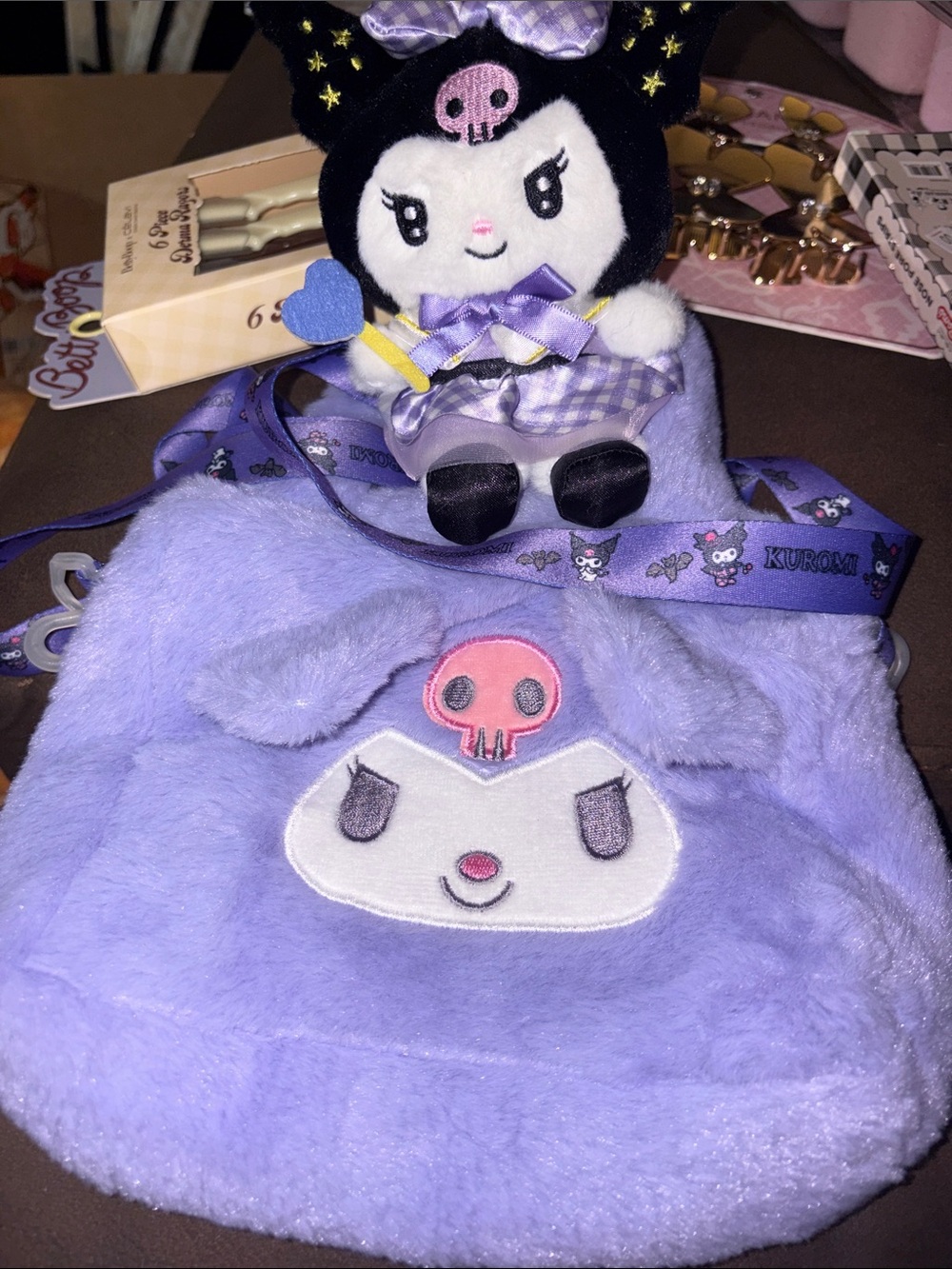 Sanrio Kuromi Lavender Plush Bag with Matching Mini Doll